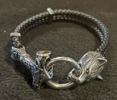 Armband - Thorshammer Wolfskopf - Leder mit Edelstahl Klick Verschluss